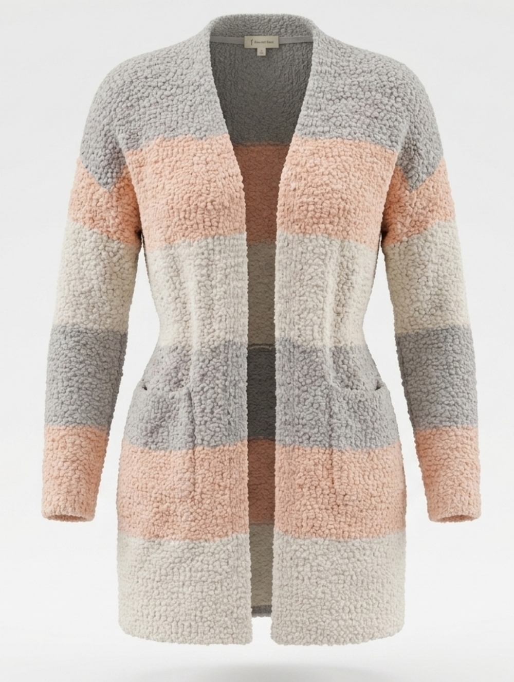 Vanilla Bay Popcorn Yarn Colorblock Long Striped Cozy Cardigan W/ Pockets Size L